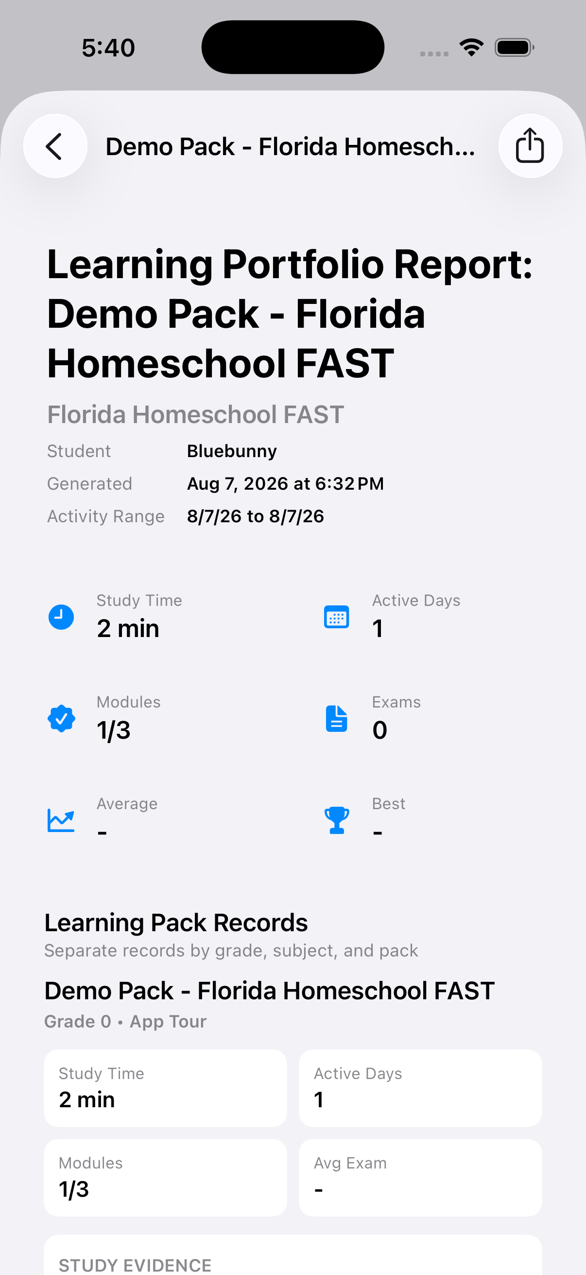 Shared GoVenus learning portfolio report preview